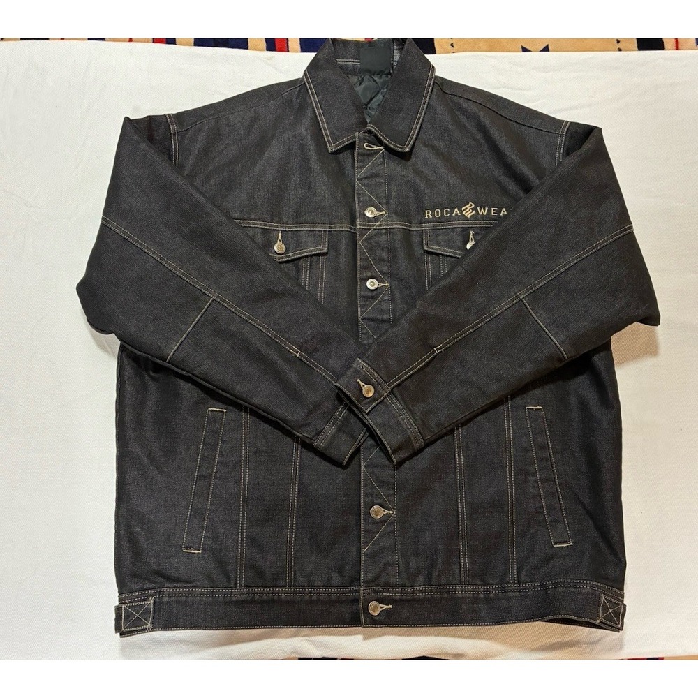 Vintage Rocawear Denim Jacket Mens 2XL Black Quilted Lined American Denim Y2K